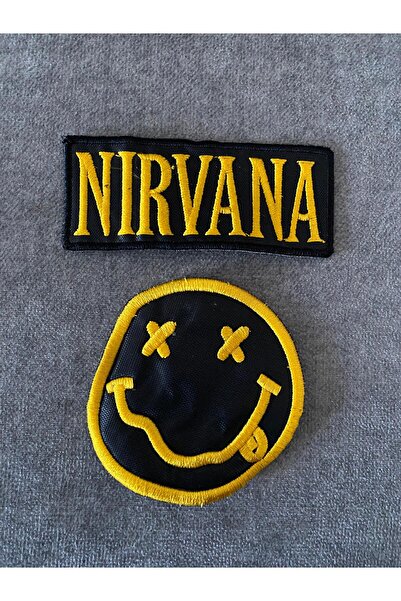 icase مجموعة رقعة مطرزة بشعار نيرفانا مكونة من قطعتين قابلة للخياطة (6 × 6 سم، 7 × 4 سم)