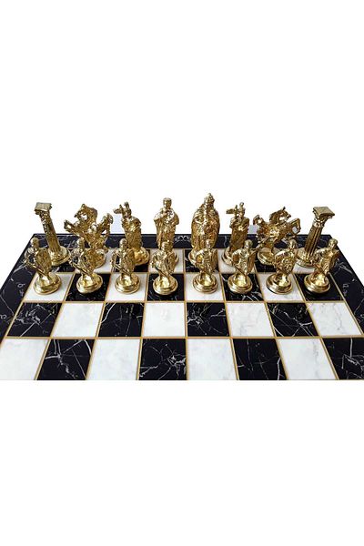 kapadokyahediyelik Chess Game Set, Wooden Box, Zamak Metal Cast Stone