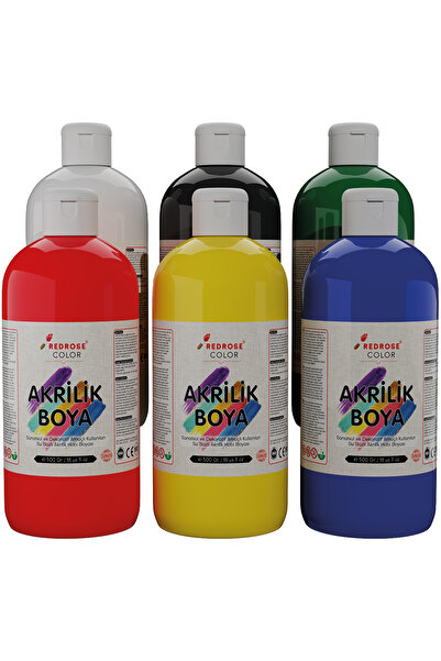 REDROSE COLOR Ana Renkler Akrilik Boya Seti, 6'lı Set 6x500gr Dekoratif Hobi ...