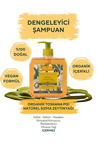 idea Toscana Organik Zeytinyağlı Dengeleyici Şampuan – Doğal Sebum Düzenleyic...