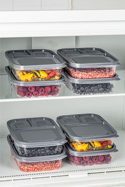 Vienev 1.15 Liter Anthracite 8-Piece 3-Compartment Rectangular Storage Container