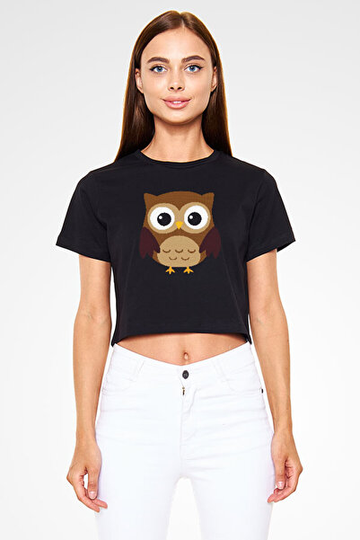Darkhane Black Crop Top - Cute Owl Unisex T-shirt