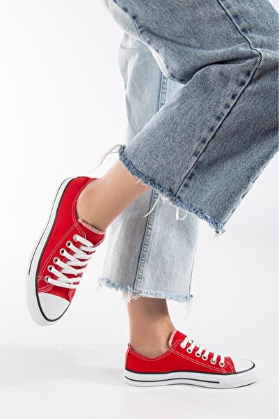 BY İMİS SHOES Unisex Kısa Kırmızı Keten Sneaker