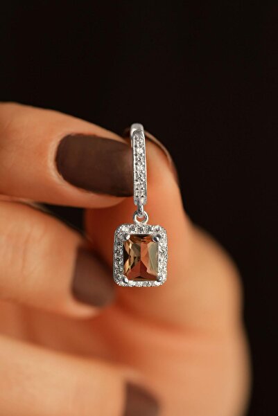 Erdobia Zultanit Taşlı Rodyum Tektaş Sallantılı Baget Gümüş Küpe