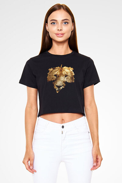Darkhane Leaf and Lion Black Unisex Crop Top T-Shirt T-Shirt