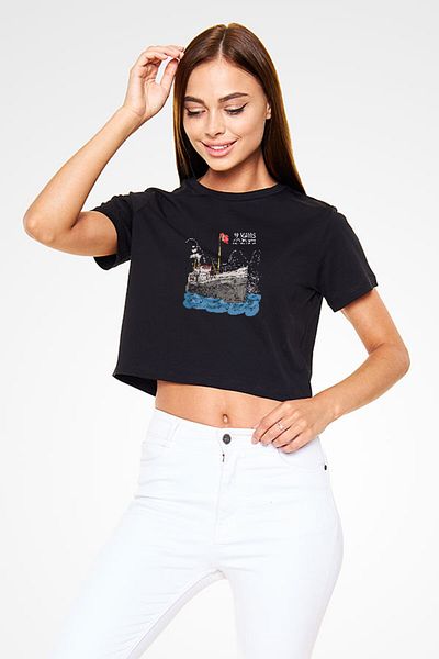 Darkhane Black Unisex Crop Top - 19 May Bandırma Vapor T-Shirt