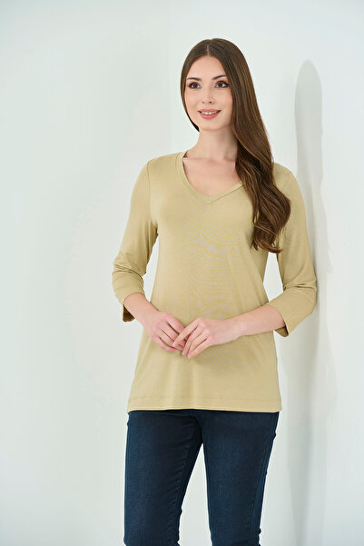 TOLGA SARAÇOĞLU 10227 ΜΠΕΖ V-λαιμόκοψη TRUVAKAR ΠΛΕΚΤΗ ΜΠΛΟΥΖΑ