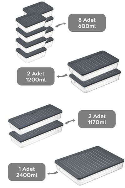 Meleni Home 13-Piece Fridge Organizer Freezer-Microwave Compatible Storage Container 1x2400ml-2x1170-2x1200ml-8x600ml