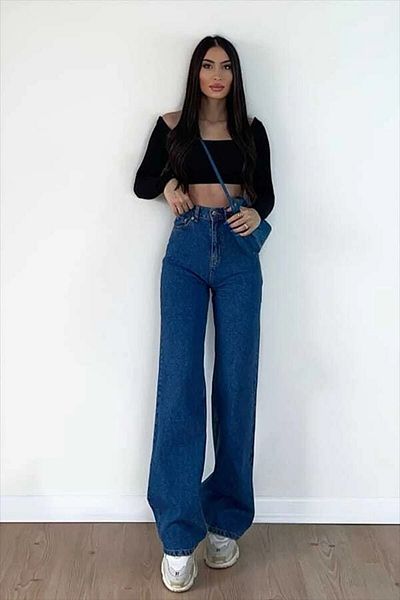 Pubi High Waist and WIDE LEG Women's Jeans - LYcra WIDE LEG