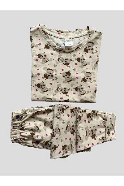 elmas kids Σετ κοντομάνικη πιτζάμες για κορίτσια από 100% βαμβακερό αρκουδάκι με αστέρι