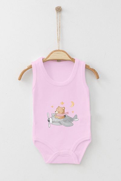 ADABEBEK Night Stroll Themed Teddy Bear Printed Strap Snap-On Bodysuit