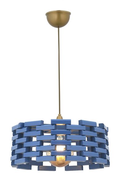 Bidolushop Dark Blue Colored Mosaic - Wooden Pendant Lamp, Chandelier Gold Installation