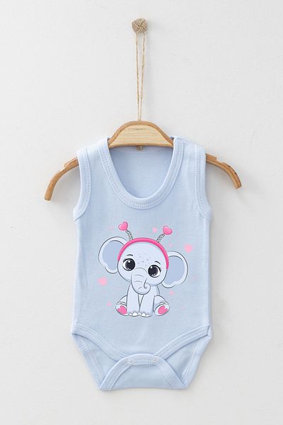 ADABEBEK Crown Detailed Cute Elephant Printed Strap Snap-On Bodysuit