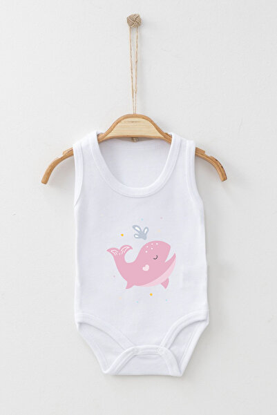 ADABEBEK Water Spraying Whale Printed Strap Snap-On Bodysuit
