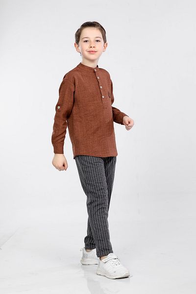 MORNIO Boy's Three Button Chief Collar Shirt and Trousers 2 Piece Set Vf24kmr5108990