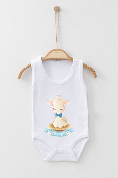 ADABEBEK It's a Boy Written Little Giraffe Printed Strappy Snap-On Bodysuit