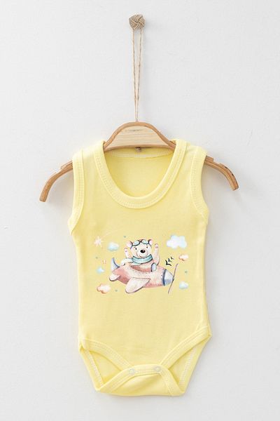ADABEBEK Pilot Teddy Bear Printed Body Suit with Straps and Snap Fasteners in Clouds
