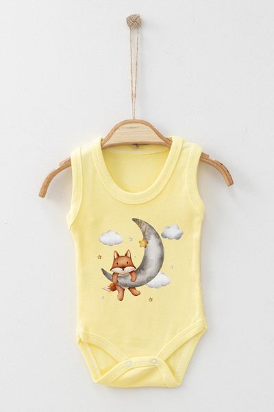ADABEBEK Fox on the Moon Printed Strap Snap-On Bodysuit