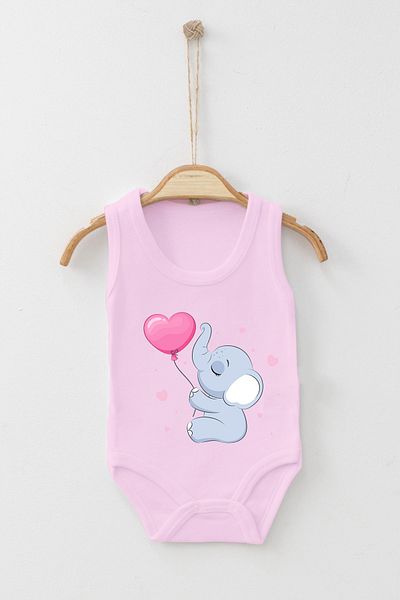 ADABEBEK Cute Elephant Playing Balloon with Heart Printed Strappy Bodysuit