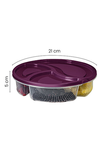 Vienev 1-2 Liter Purple 8-Piece 3-Compartment Round Storage Container