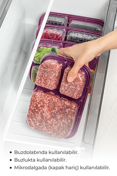 Vienev 1.15 Liter Purple 6-Piece 3-Compartment Rectangular Storage Container