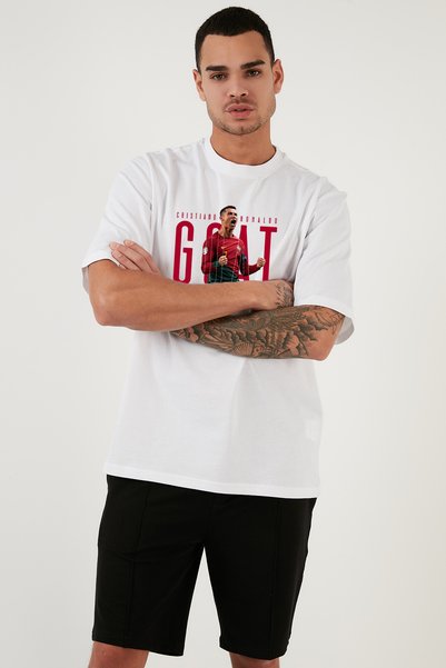 offsidesign Men's Oversize T-Shirt Ronaldo GOAT Design Short Sleeve T-Shirt Summer T-Shirt