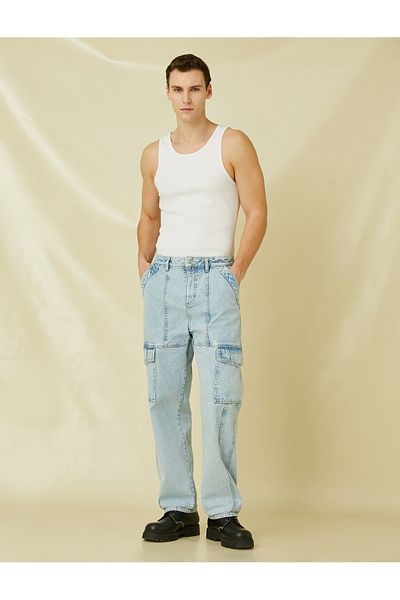 Koton Cargo-Jeans mit Taschen, Nähten und Baumwolle