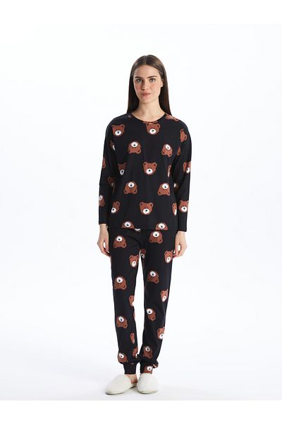 LC Waikiki Damen-Pyjama-Set mit langen Ärmeln und Rundhalsausschnitt – bedruckt