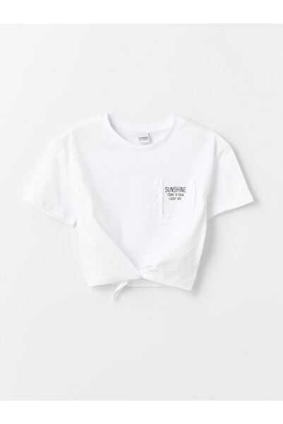 LC Waikiki Crew Neck Crop T-Shirt για κορίτσια - εμπριμέ, κοντομάνικο