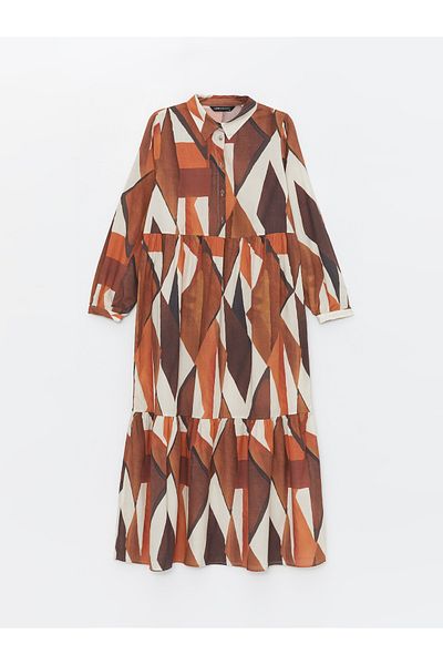 LC Waikiki Patterned Shirt Collar Long Sleeve Women's Dress