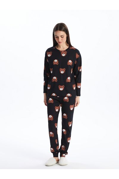 LC Waikiki Damen-Pyjama-Set mit langen Ärmeln und Rundhalsausschnitt – bedruckt