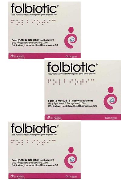 Orthogen Folbiotic Folic Acid - 30 Capsules x3
