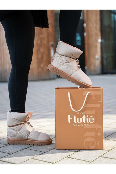 Flufie Kaz Tüyü Unisex Bot Klasik Serisi Beige