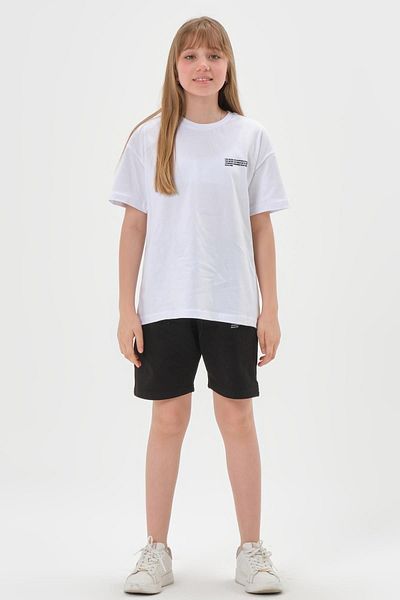 Black One Μπλουζάκι με λαιμόκοψη από 100% βαμβακερό ύφασμα, σορτς για κορίτσια, καλοκαιρινό μπλουζάκι