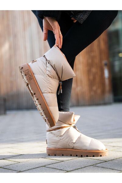 Flufie Kaz Tüyü Unisex Bot Klasik Serisi Beige