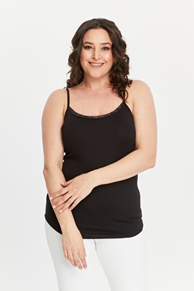 Curvy Trend Plus Size Rope Strap Lace Detailed Oval Slit Blouse