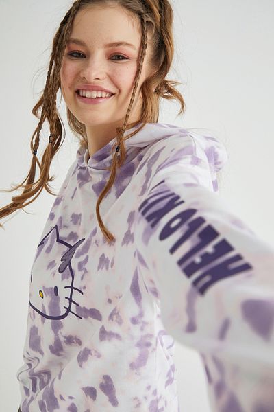 Hello Kitty Purple Tie-Dye Patterned Hooded Cotton Pajamas - Tie-Dye Roz-50