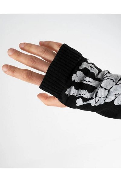 FG KONNİCHİWA Cut Finger Double Skull Black Striped Sleeve