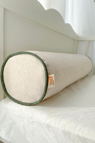 Piamom Krem Yeşil Biyeli Fitilli Silindir Sosis Bumper Yastık