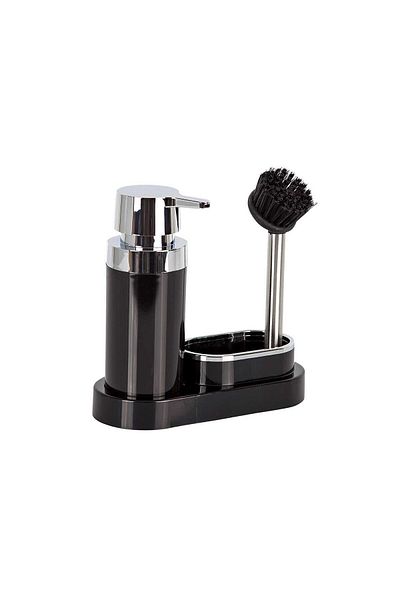 esdekor Polen Kitchen Set Black Liquid Soap Dispenser Brush Plastic 300ml 20x8,5cmx19,5cm with Sponge Chamber 1 Piece