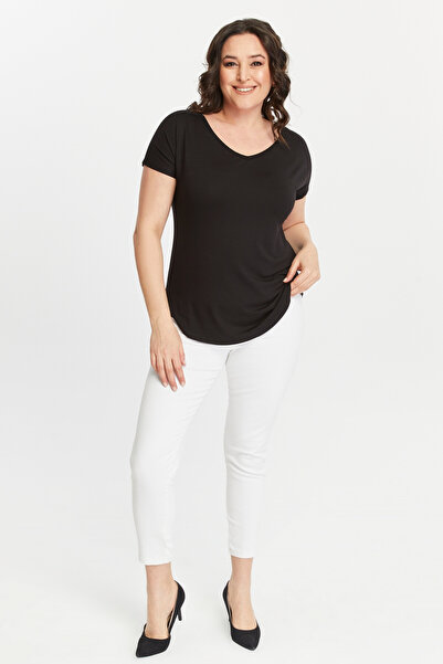 Curvy Trend Plus Size Wide V-Neck Short Sleeve Oval Slit Blouse