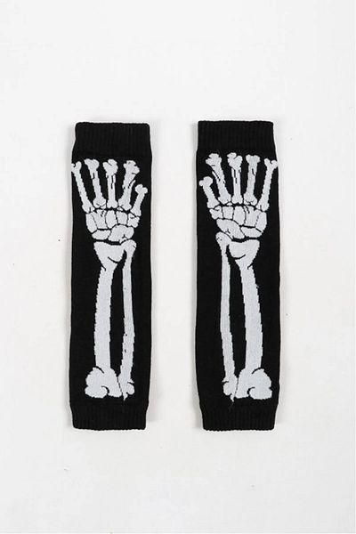 FG KONNİCHİWA Cut Finger Double Skull Black Striped Sleeve
