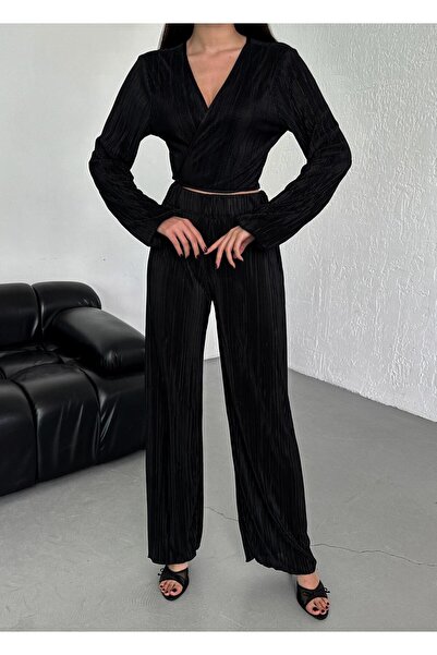 S&A Collectionn Set de două piese bluză cu gât dublu pentru damă, pantaloni P...