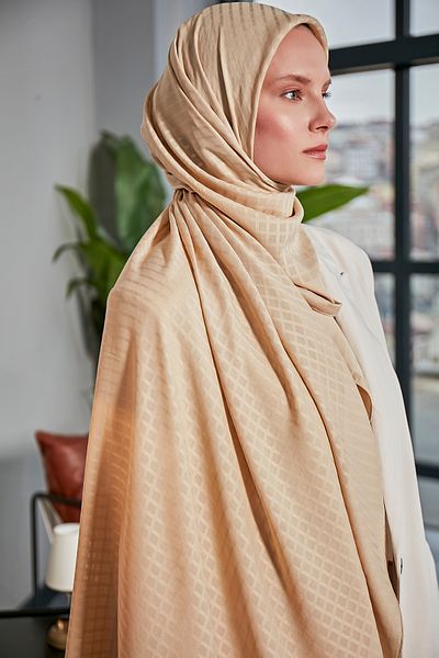 Scarf Μίνι τετράγωνο σάλι σιφόν Jacquard - Μπεζ -