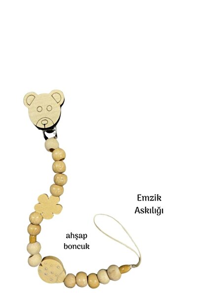 Minisse Bear Detaylı %100 Doğal Ahşap Bebek Emzik Zinciri-emzik Askısı 4832