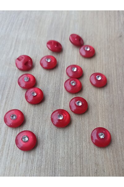 Alize 15 adet kırmızı inci taşlı düğme - bebek düğme- hırka düğmesi - 12mm