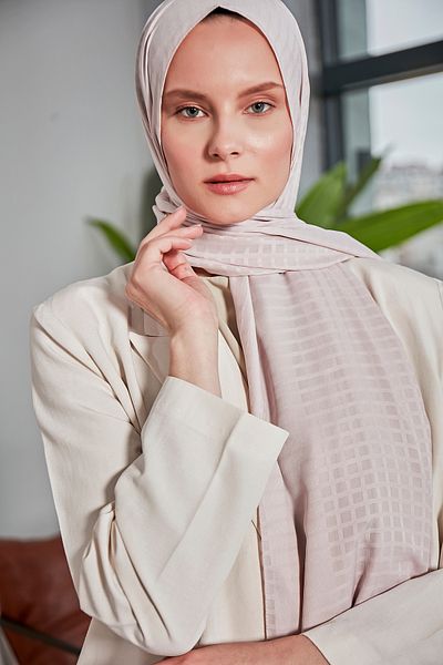 Scarf Μίνι τετράγωνο σιφόν σάλι Jacquard - Light Powder -