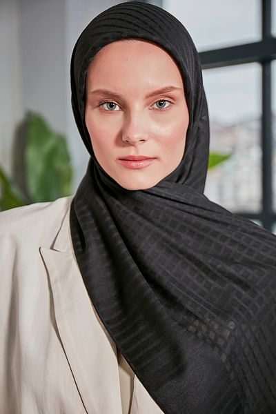 Scarf Jacquard Mini Square Chiffon Shawl - Black -