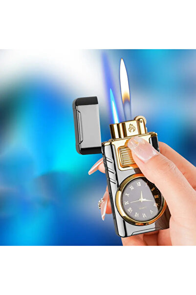 hızıroğulları Sıradışı Tasarım Düğmeli Çift Alev Saatli Çakmak