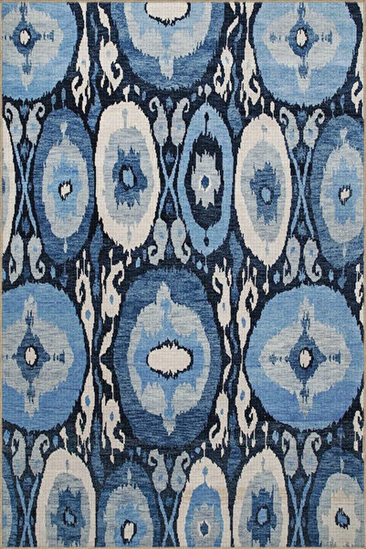 Rugs Modern Halı Στρογγυλό θεματικό χαλί με λευκό και μπλε μπακλαβάλι, διακοσ...